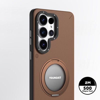 Galaxy S26 Ultra Case M-safe Charging Feature 360° Stand, Simple Matte Leather Design, Youngkit Tech Leather Series Cover - 8
