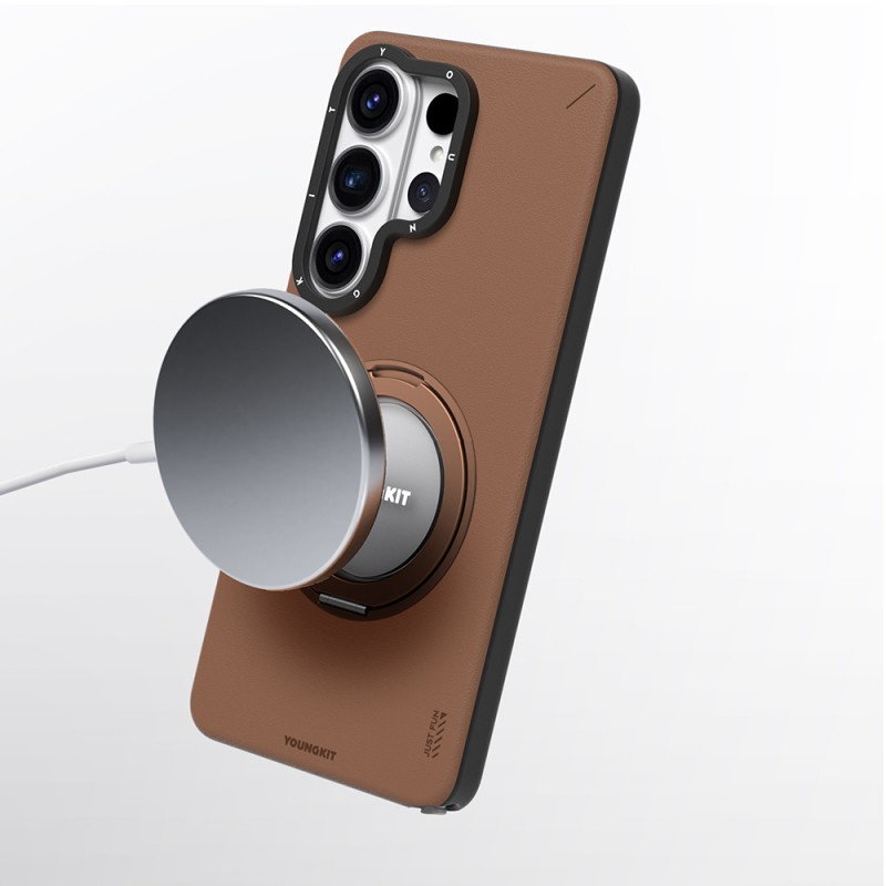 Galaxy S26 Ultra Case M-safe Charging Feature 360° Stand, Simple Matte Leather Design, Youngkit Tech Leather Series Cover - 11