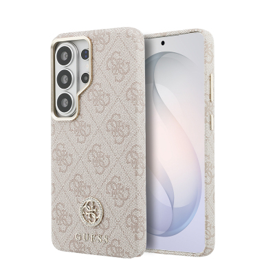 Galaxy S26 Ultra Kılıf Guess Orjinal Lisanslı M-safe Şarj Özellikli Gold Metal Kamera Çerçeveli Taşlı 4G Logolu Kapak - Guess