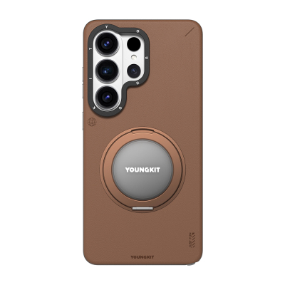 Galaxy S26 Ultra Kılıf M-safe Şarj Özellikli 360° Standlı Basit Mat Deri Desenli Youngkit Tech Leather Serisi Kapak - Youngkit