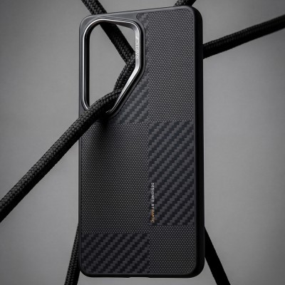 Galaxy S26 Ultra Kılıf M-safe Şarj Özellikli 600D Metal Kamera Çerçeveli Raptic Aramid Dual Serisi Karbon Kapak - 12