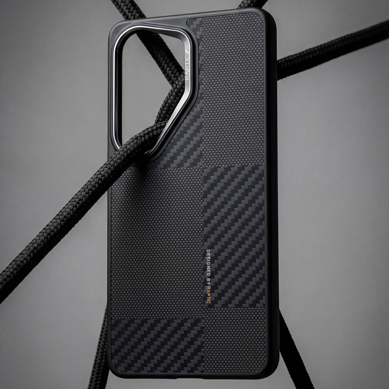 Galaxy S26 Ultra Kılıf M-safe Şarj Özellikli 600D Metal Kamera Çerçeveli Raptic Aramid Dual Serisi Karbon Kapak - 12