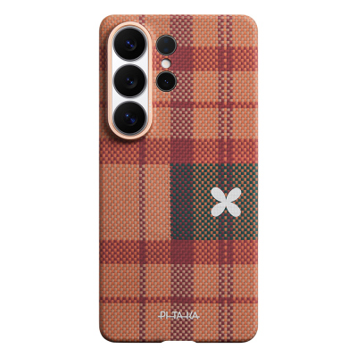 Galaxy S26 Ultra Kılıf M-safe Şarj Özellikli Aramid Karbon Fiber Pitaka Flora in Grid Serisi Kapak - Pitaka