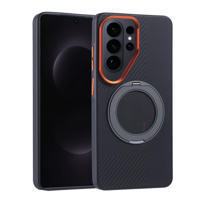 Galaxy S26 Ultra Kılıf M-safe Şarj Özellikli Karbon Fiber Görünümlü Zore Standlı Troy Kapak - Zore