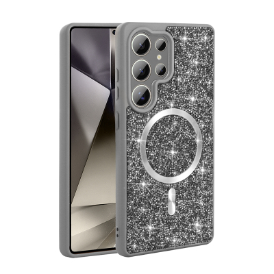 Galaxy S26 Ultra Kılıf Pırlanta Tasarımlı M-safe Şarj Özellikli Zore Mozaik Silikon Kapak - Zore
