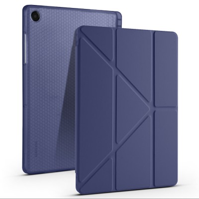 Galaxy Tab A11 Plus Case Zore Tri Folding Stand Case with Pen Compartment Navy blue