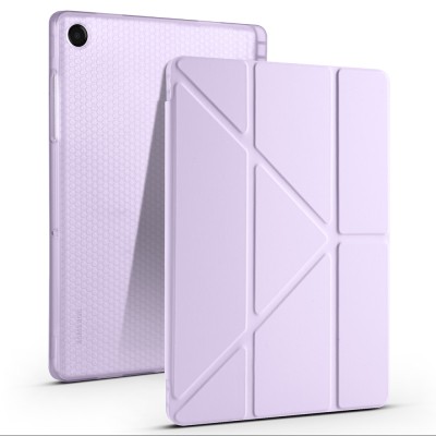 Galaxy Tab A11 Plus Case Zore Tri Folding Stand Case with Pen Compartment Lila