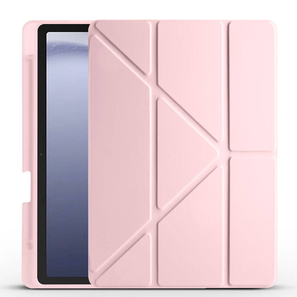 Galaxy Tab A9 Kılıf Uyumlu NXXA Tri Folding Kalem Bölmeli Standlı Kılıf-Rose Gold