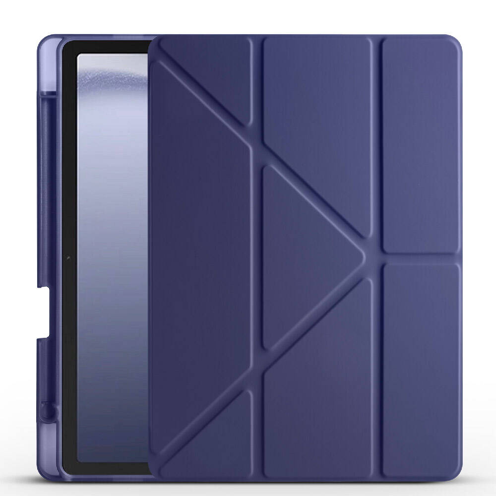 Galaxy Tab A9 Kılıf Uyumlu NXXA Tri Folding Kalem Bölmeli Standlı Kılıf-Lacivert