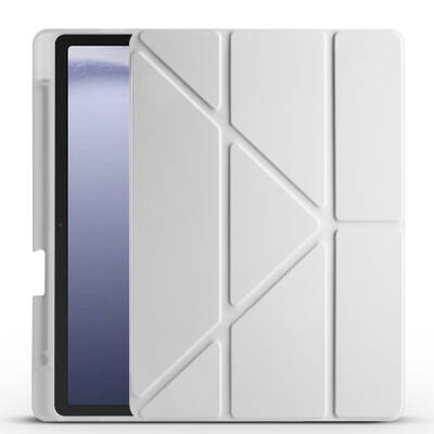 Galaxy Tab A9 Kılıf Zore Tri Folding Kalem Bölmeli Standlı Kılıf Gri