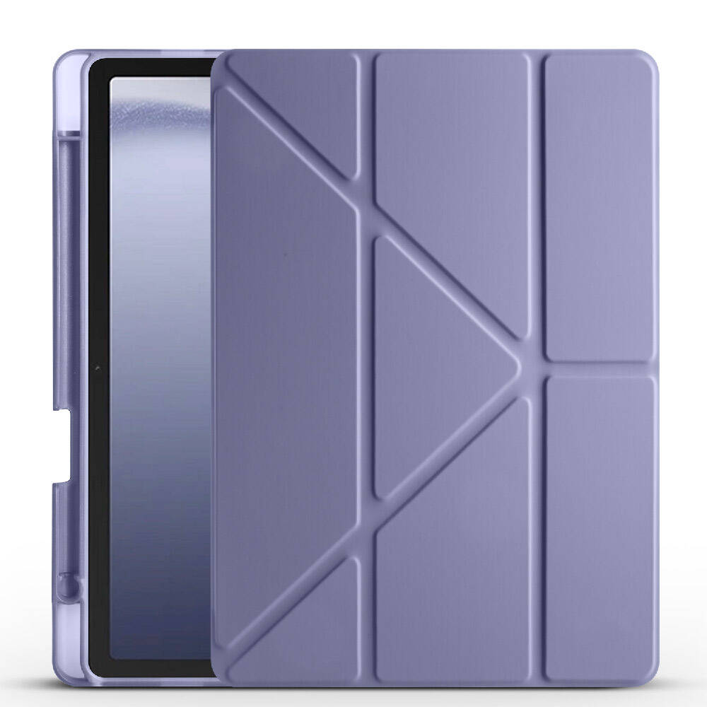 Galaxy Tab A9 Kılıf Uyumlu NXXA Tri Folding Kalem Bölmeli Standlı Kılıf-Mor