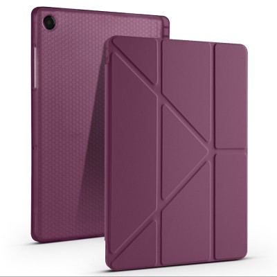 Galaxy Tab A9 Kılıf Zore Tri Folding Kalem Bölmeli Standlı Kılıf Koyu Mor