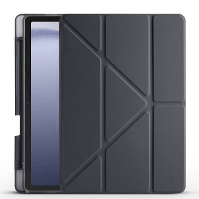 Galaxy Tab A9 Plus Case Pen Compartment Zore Tri Folding Stand Case Black
