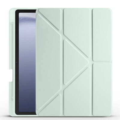 Galaxy Tab A9 Plus Case Pen Compartment Zore Tri Folding Stand Case Green
