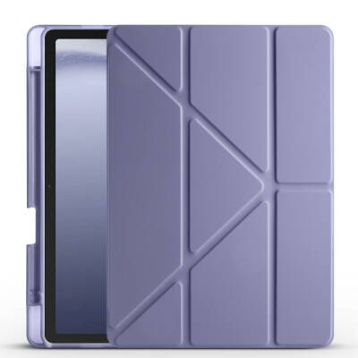 Galaxy Tab A9 Plus Case Pen Compartment Zore Tri Folding Stand Case Purple