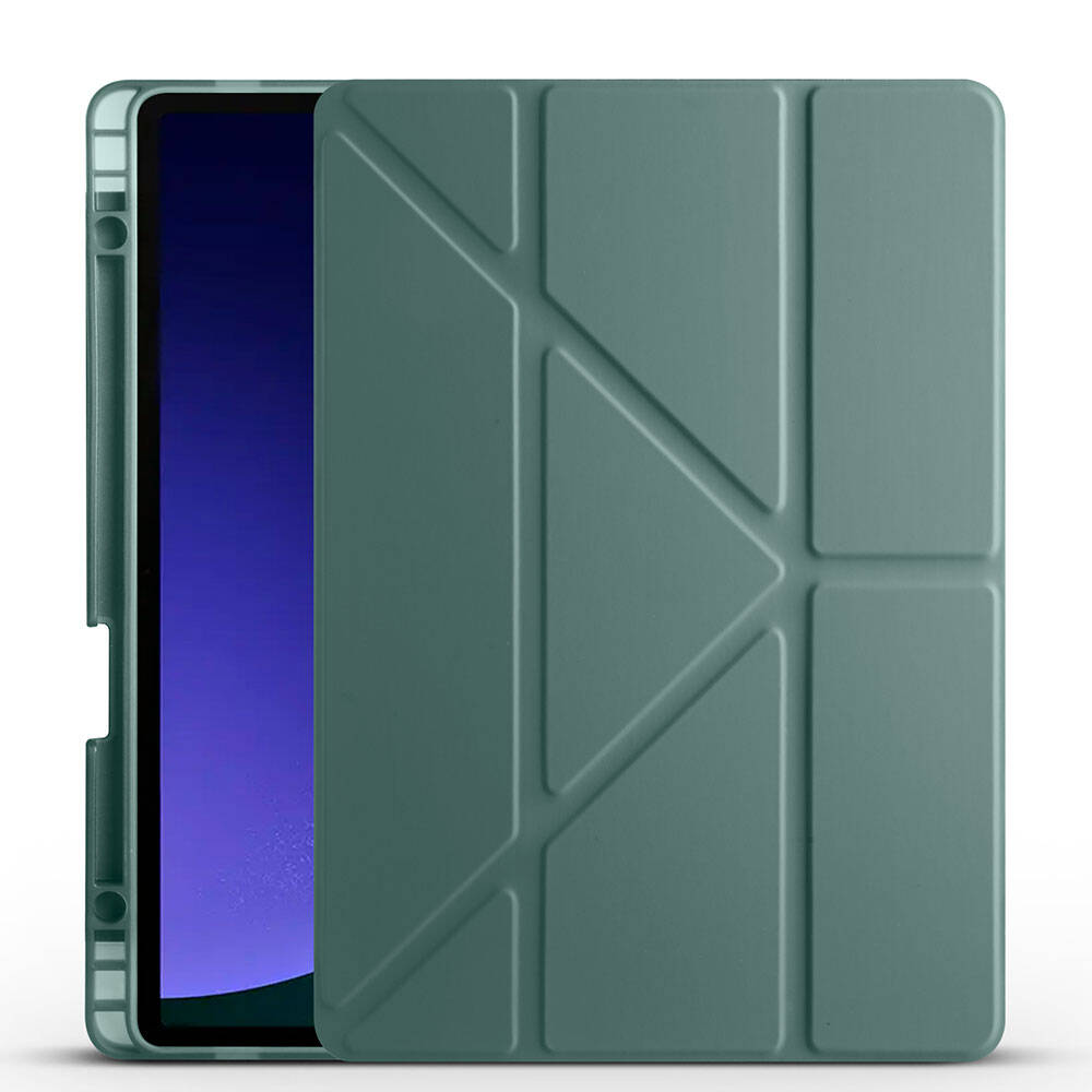 Galaxy Tab S10 Lite Kılıf Zore Tri Folding Kalem Bölmeli Standlı Kılıf - Koyu Yeşil