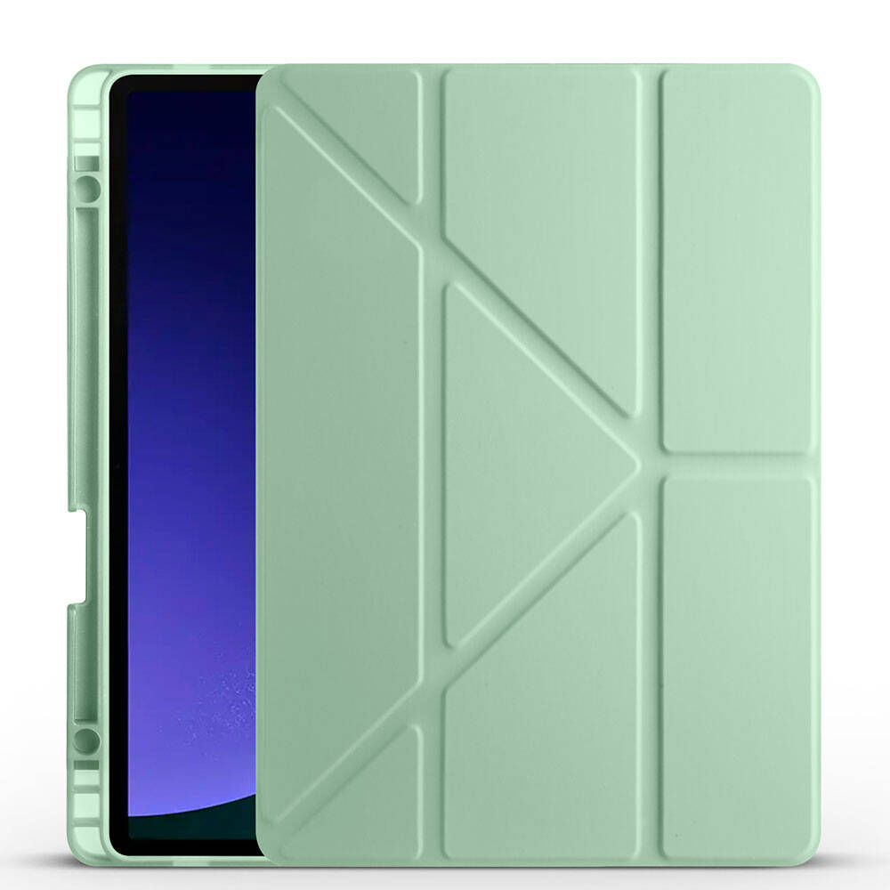 Galaxy Tab S10 Lite Kılıf Zore Tri Folding Kalem Bölmeli Standlı Kılıf - Açık Yeşil