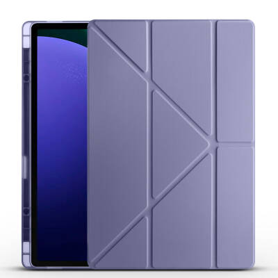 Galaxy Tab S9 Ultra Kılıf Zore Tri Folding Kalem Bölmeli Standlı Kılıf Mor