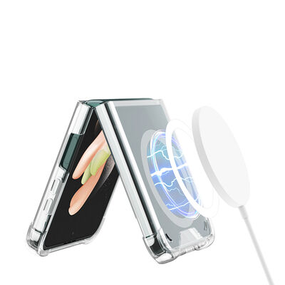 Galaxy Z Flip 3 Kılıf Wireless Şarj Özellikli Airbagli Zore Kıpta Anti Shock Magsafe Kapak