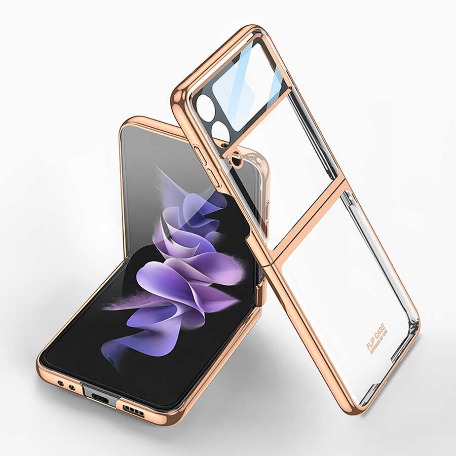 Galaxy Z Flip 4 Kılıf Zore Kıpta Lensli Kapak - Gold