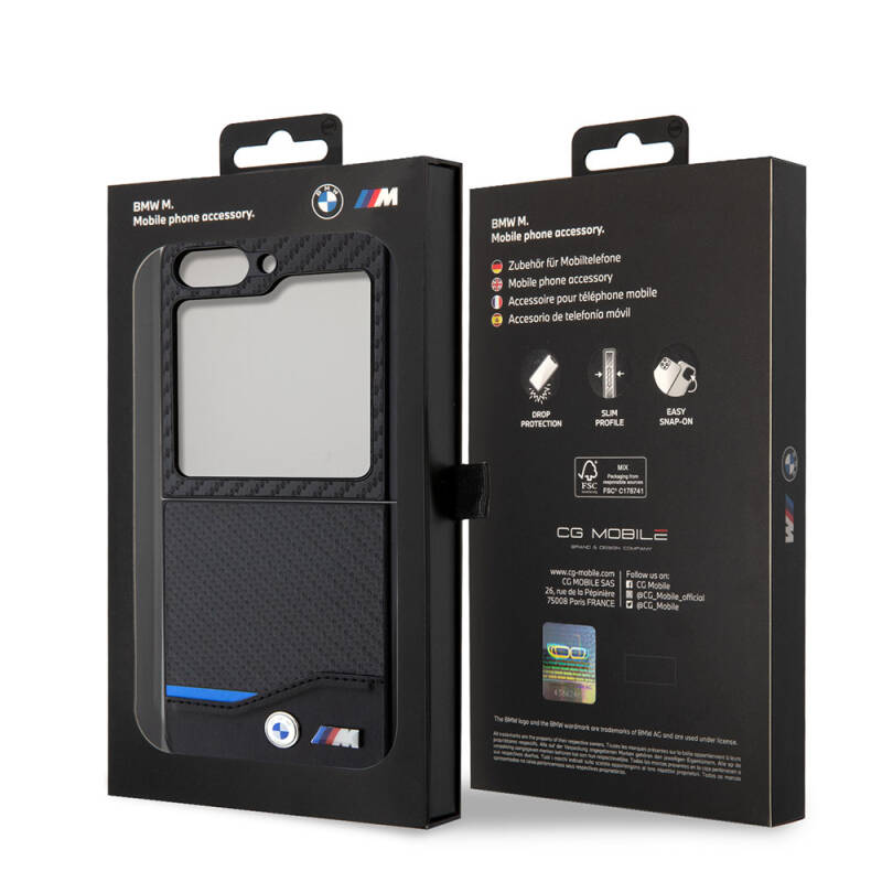 Galaxy Z Flip 5 Kılıf BMW Orjinal Lisanslı M Logolu PU Karbon Kapak - 8