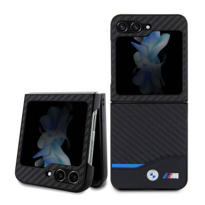 Galaxy Z Flip 5 Kılıf BMW Orjinal Lisanslı M Logolu PU Karbon Kapak - 9