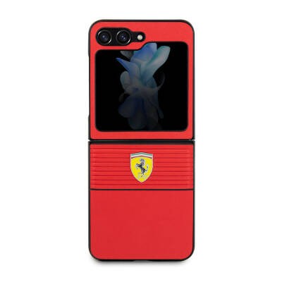 Galaxy Z Flip 5 Kılıf Ferrari Orjinal Lisanslı PU Deri Metal Logolu Multi Çizgili Kapak - 2