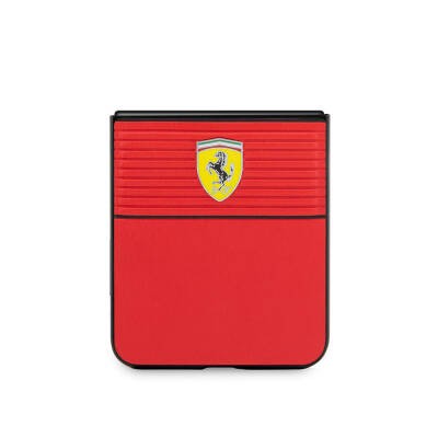 Galaxy Z Flip 5 Kılıf Ferrari Orjinal Lisanslı PU Deri Metal Logolu Multi Çizgili Kapak - 5