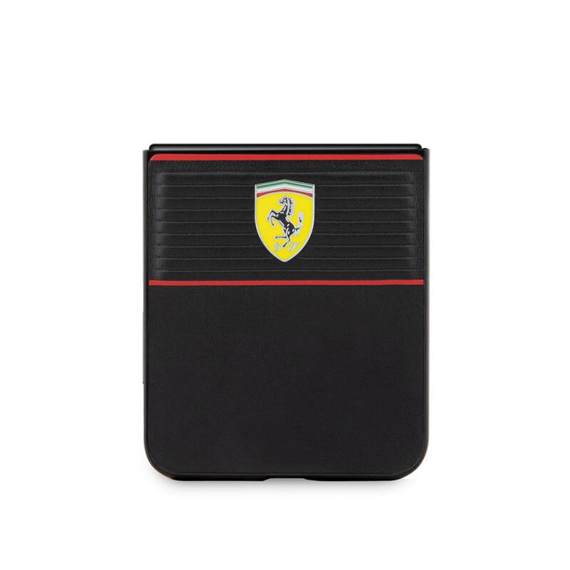 Galaxy Z Flip 5 Kılıf Ferrari Orjinal Lisanslı PU Deri Metal Logolu Multi Çizgili Kapak - 14