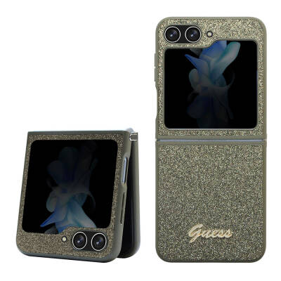 Galaxy Z Flip 5 Kılıf Guess Orjinal Lisanslı Yazı Logolu Glitter Flakes Kapak - Guess