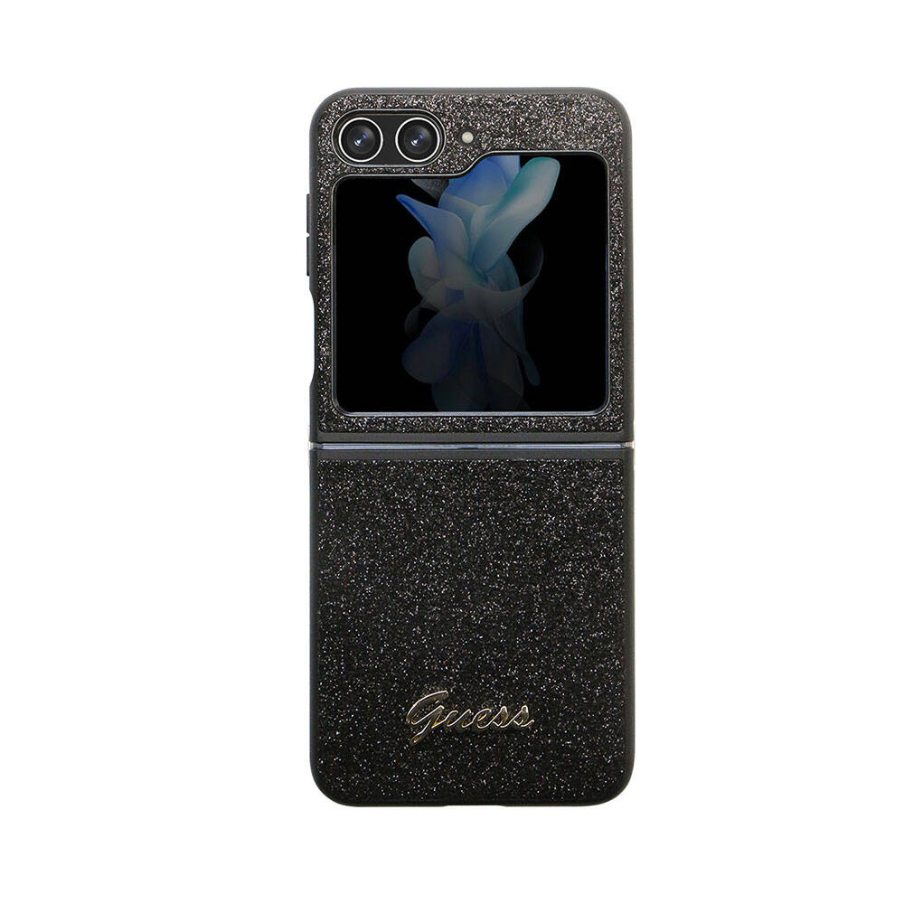 Galaxy Z Flip 5 Kılıf Guess Orjinal Lisanslı Yazı Logolu Glitter Script Kapak - Siyah