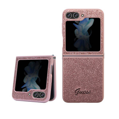 Galaxy Z Flip 5 Kılıf Guess Orjinal Lisanslı Yazı Logolu Glitter Script Kapak - Guess