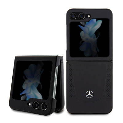 Galaxy Z Flip 5 Kılıf Mercedes Benz Orjinal Lisanslı Metal Yıldız Logolu Urban Deri Kapak - Mercedes Benz