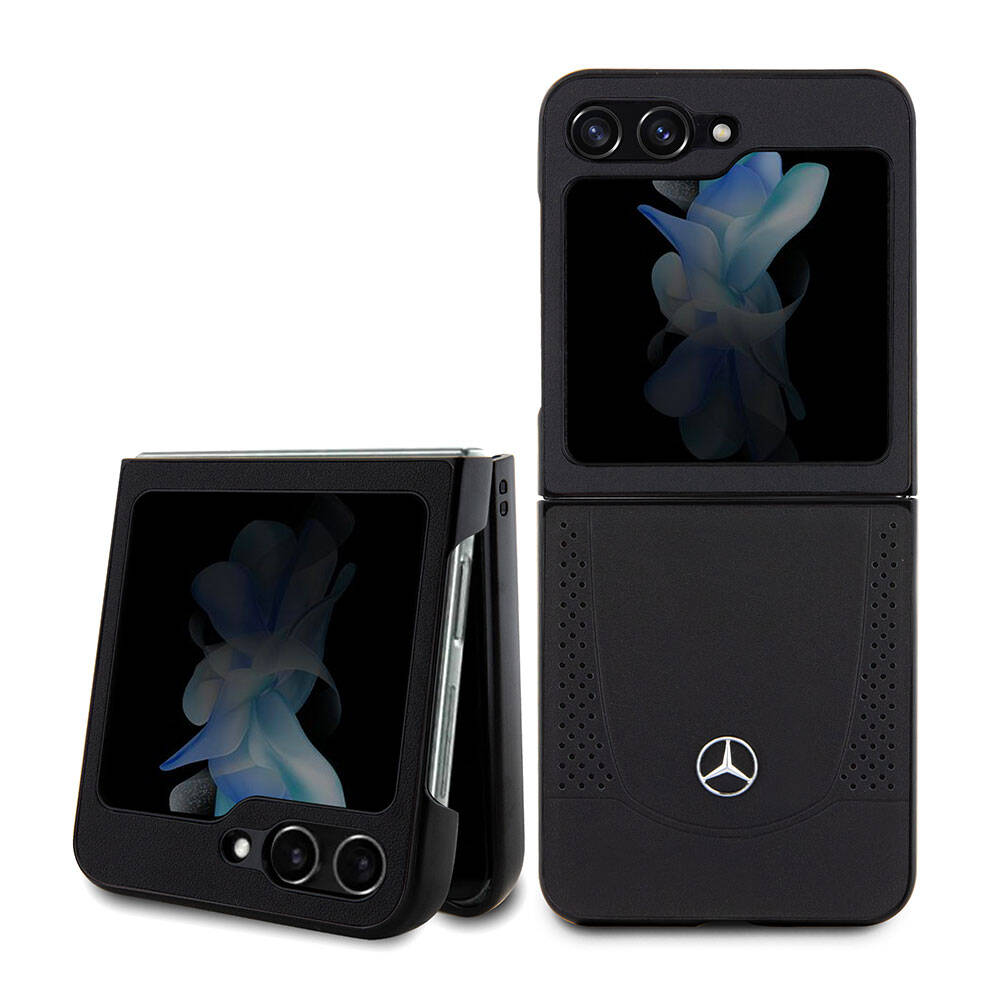 Galaxy Z Flip 5 Kılıf Mercedes Benz Orjinal Lisanslı Metal Yıldız Logolu Urban Deri Kapak - Siyah