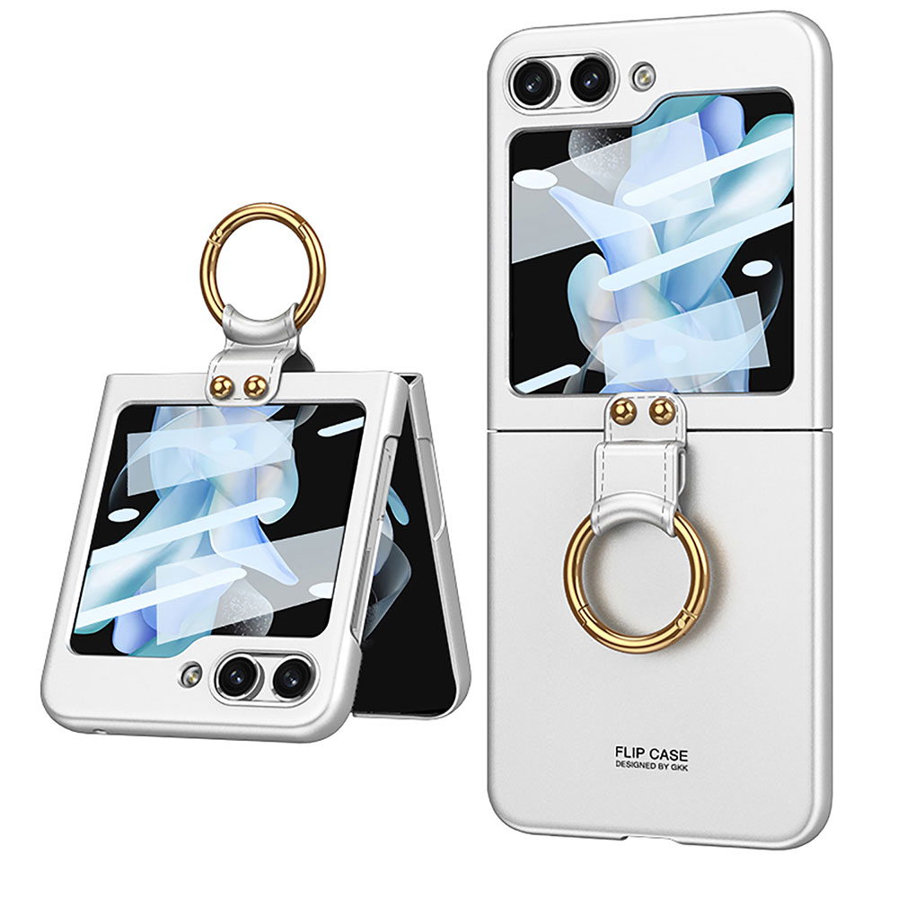 Galaxy Z Flip 5 Kılıf Zore Kıpta Yüzüklü Flip Sert Kapak - Gümüş