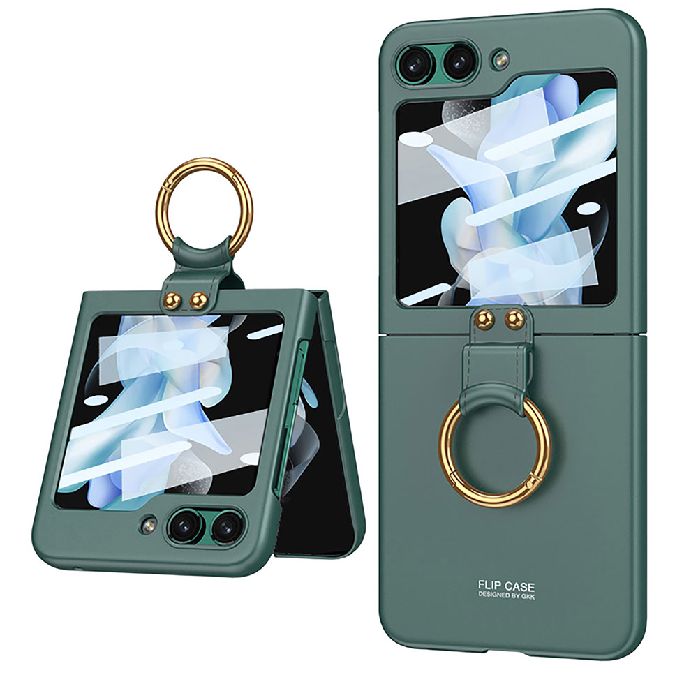 Galaxy Z Flip 5 Kılıf Zore Kıpta Yüzüklü Flip Sert Kapak - Koyu Yeşil