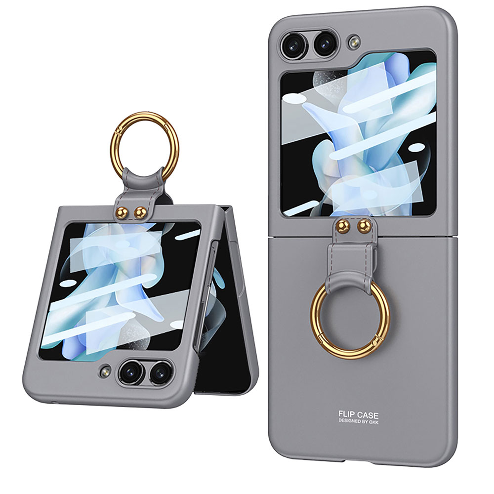 Galaxy Z Flip 5 Kılıf Zore Kıpta Yüzüklü Flip Sert Kapak - Gri