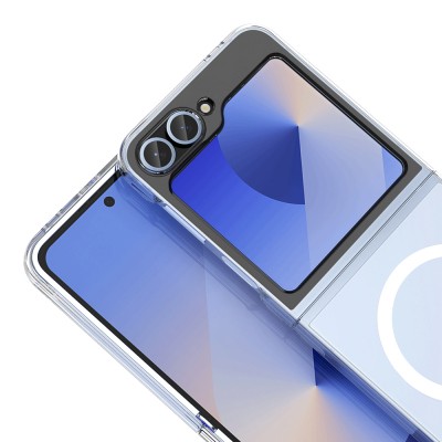 Galaxy Z Flip 6 Camera Protected, M-Safe Charging, Transparent Zore London Hard PC Case - 4