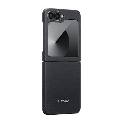 Galaxy Z Flip 6 Kılıf M-safe Şarj Özellikli 600D Aramid Karbon Fiber Pitaka Ultra-Slim Classic Serisi Black-Grey Twill Kapak - 3