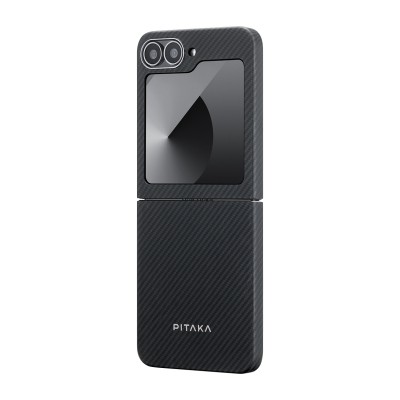 Galaxy Z Flip 6 Kılıf M-safe Şarj Özellikli 600D Aramid Karbon Fiber Pitaka Ultra-Slim Classic Serisi Black-Grey Twill Kapak - 5
