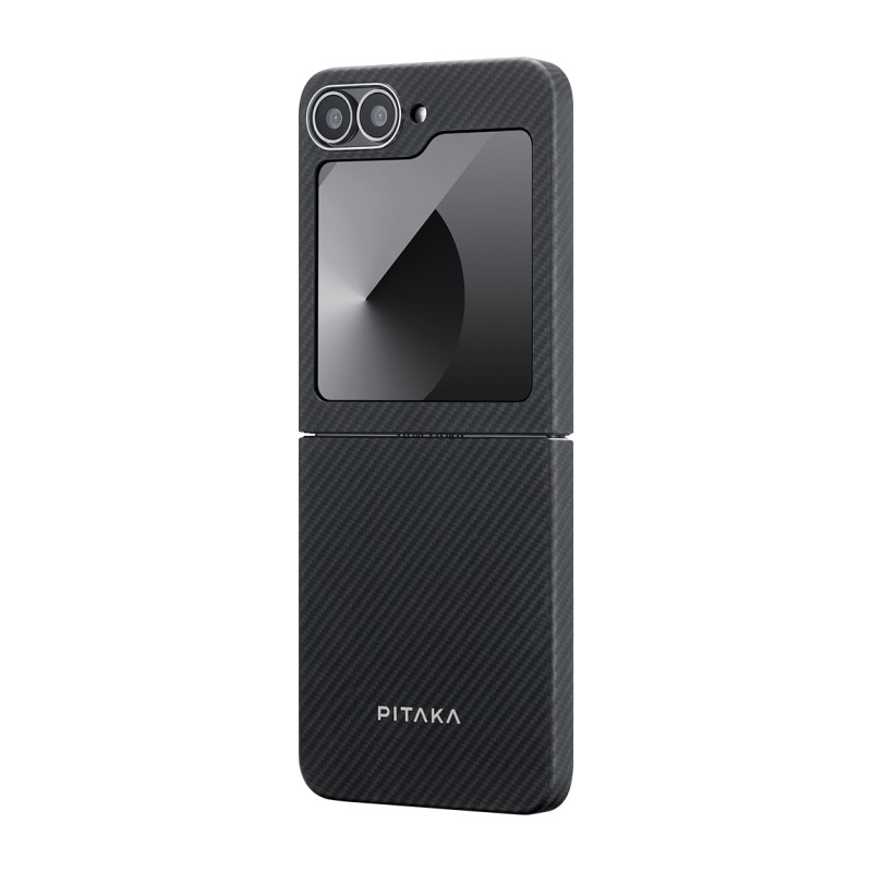 Galaxy Z Flip 6 Kılıf M-safe Şarj Özellikli 600D Aramid Karbon Fiber Pitaka Ultra-Slim Classic Serisi Black-Grey Twill Kapak - 5