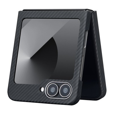Galaxy Z Flip 6 Kılıf M-safe Şarj Özellikli 600D Aramid Karbon Fiber Pitaka Ultra-Slim Classic Serisi Black-Grey Twill Kapak - 7