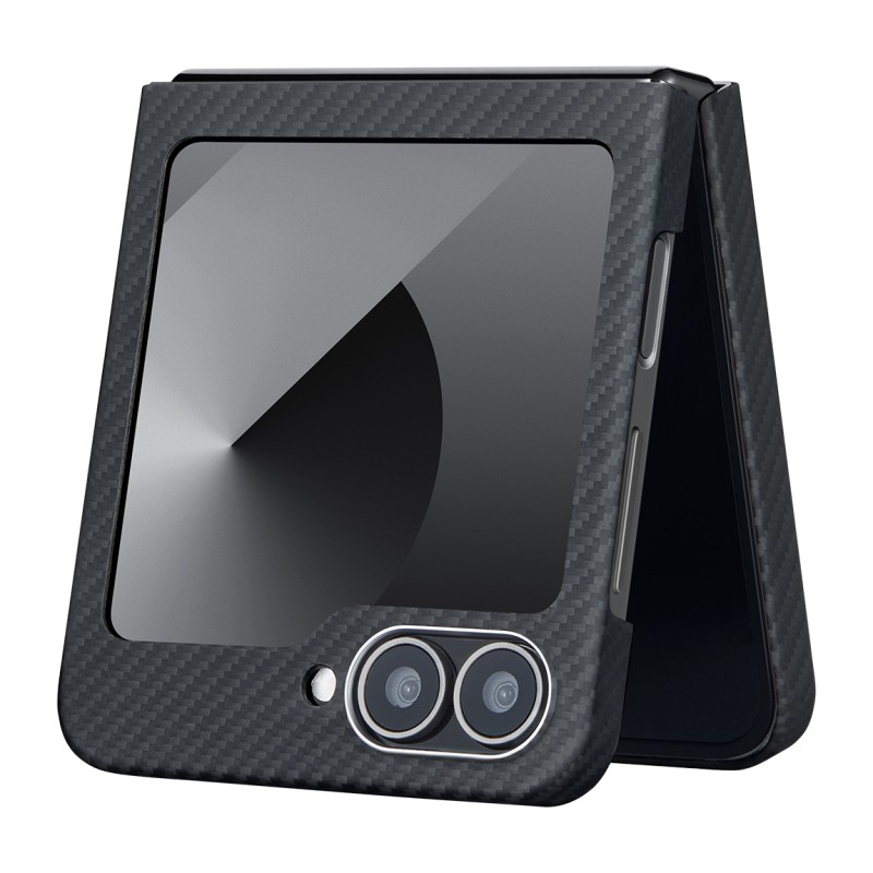 Galaxy Z Flip 6 Kılıf M-safe Şarj Özellikli 600D Aramid Karbon Fiber Pitaka Ultra-Slim Classic Serisi Black-Grey Twill Kapak - 7