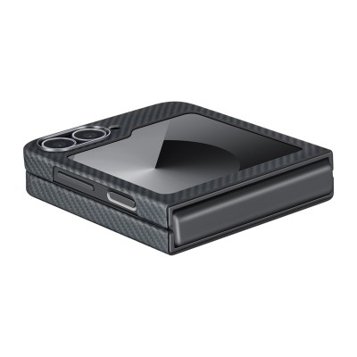 Galaxy Z Flip 6 Kılıf M-safe Şarj Özellikli 600D Aramid Karbon Fiber Pitaka Ultra-Slim Classic Serisi Black-Grey Twill Kapak - 8