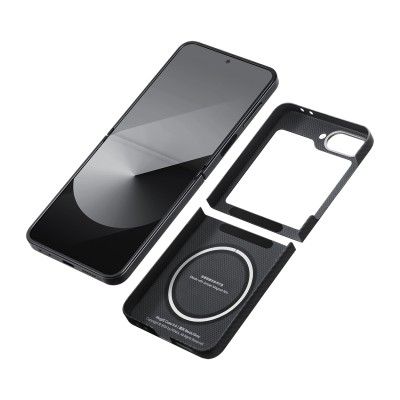 Galaxy Z Flip 6 Kılıf M-safe Şarj Özellikli 600D Aramid Karbon Fiber Pitaka Ultra-Slim Classic Serisi Black-Grey Twill Kapak - 11