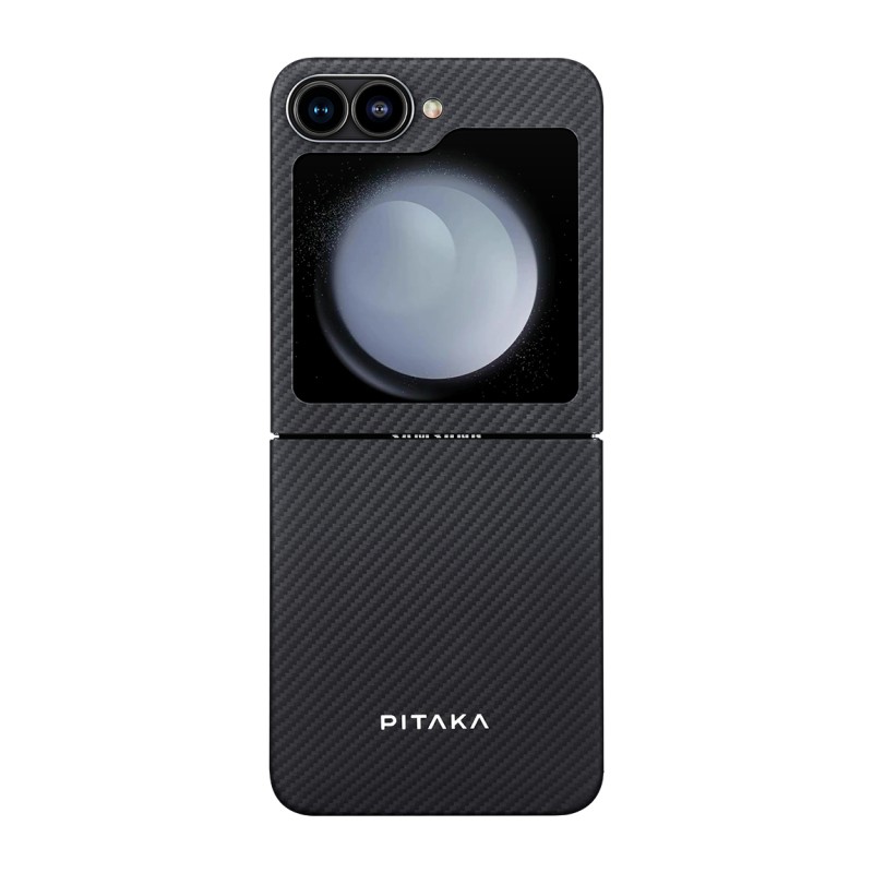 Galaxy Z Flip 6 Kılıf M-safe Şarj Özellikli 600D Aramid Karbon Fiber Pitaka Ultra-Slim Classic Serisi Black-Grey Twill Kapak - 12