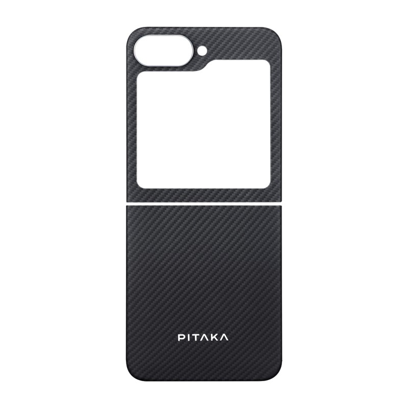 Galaxy Z Flip 6 Kılıf M-safe Şarj Özellikli 600D Aramid Karbon Fiber Pitaka Ultra-Slim Classic Serisi Black-Grey Twill Kapak - 13
