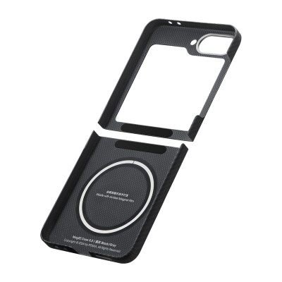 Galaxy Z Flip 6 Kılıf M-safe Şarj Özellikli 600D Aramid Karbon Fiber Pitaka Ultra-Slim Classic Serisi Black-Grey Twill Kapak - 15