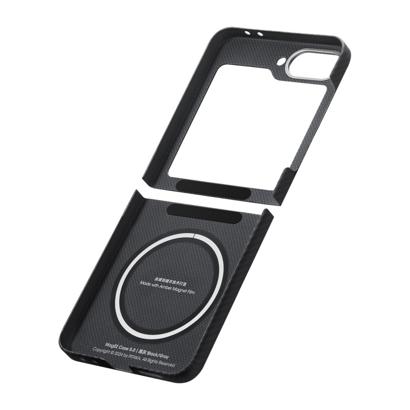 Galaxy Z Flip 6 Kılıf M-safe Şarj Özellikli 600D Aramid Karbon Fiber Pitaka Ultra-Slim Classic Serisi Black-Grey Twill Kapak - 15