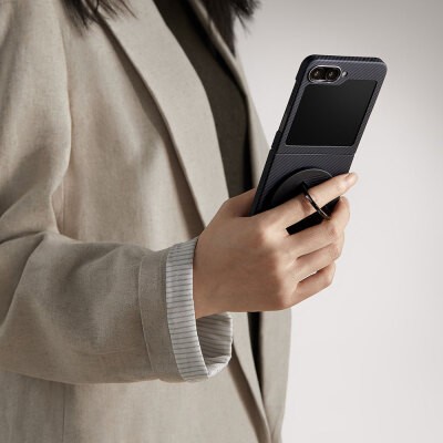 Galaxy Z Flip 6 Kılıf M-safe Şarj Özellikli 600D Aramid Karbon Fiber Pitaka Ultra-Slim Classic Serisi Black-Grey Twill Kapak - 19